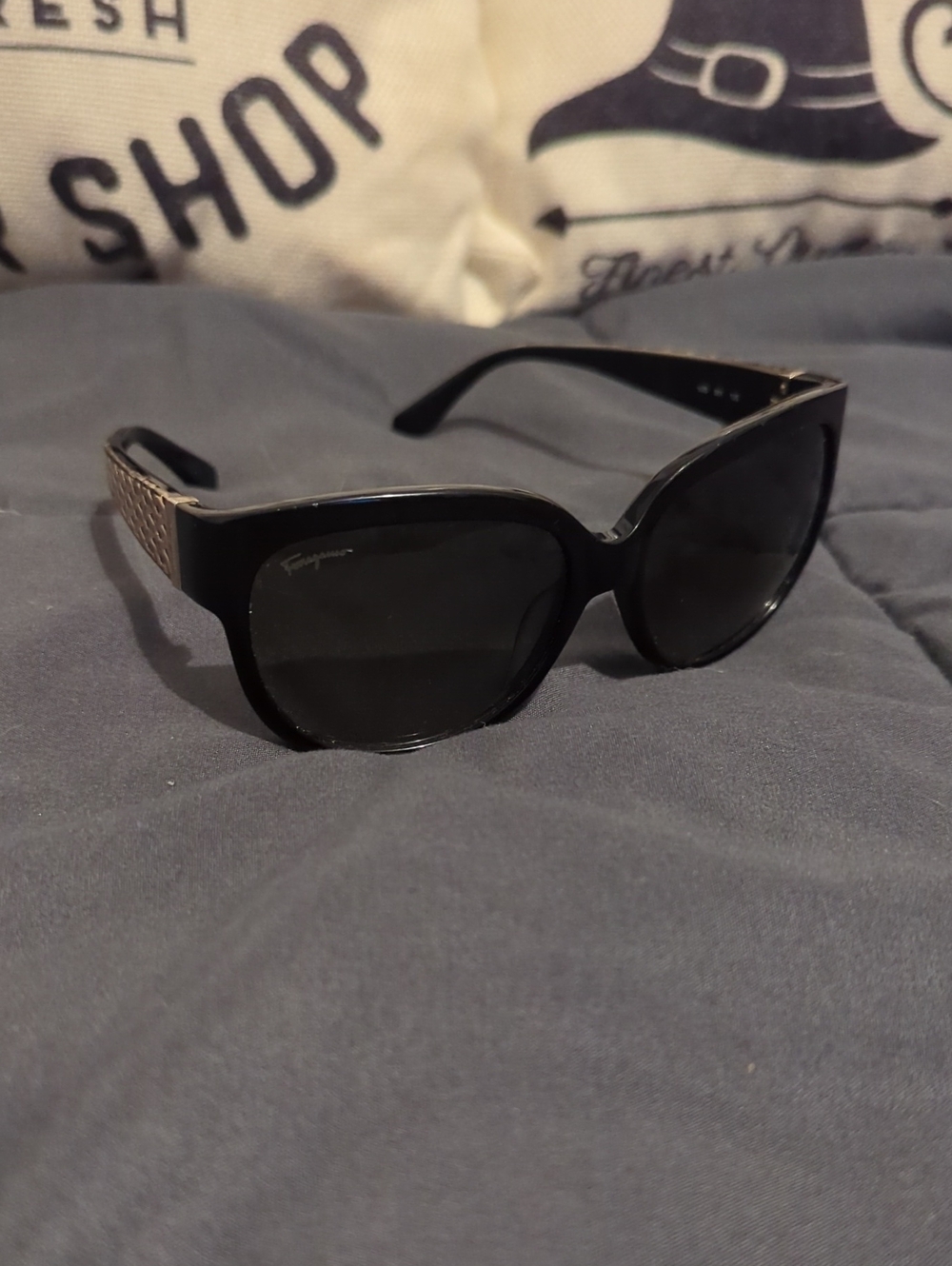 Salvatore Ferragamo Black Women's Sunglasses with Gold-Accents - Made In Italy